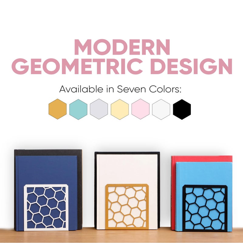 GEOMOD Geometric Honeycomb Pink Metal Bookends Decorative - Tall Sturdy Book Ends for Shelves - Modern Heavy Duty Bookend Stopper - Office or Home Book Shelf Book Holder - 6x3.25x6.25 Inches - 1 Pair - Image 5